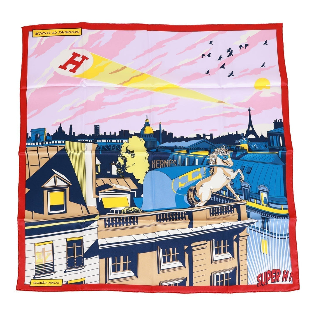 Top quality Hermes "Minuit au Faubourg" Rouge Silk Twill Scarf 70cm