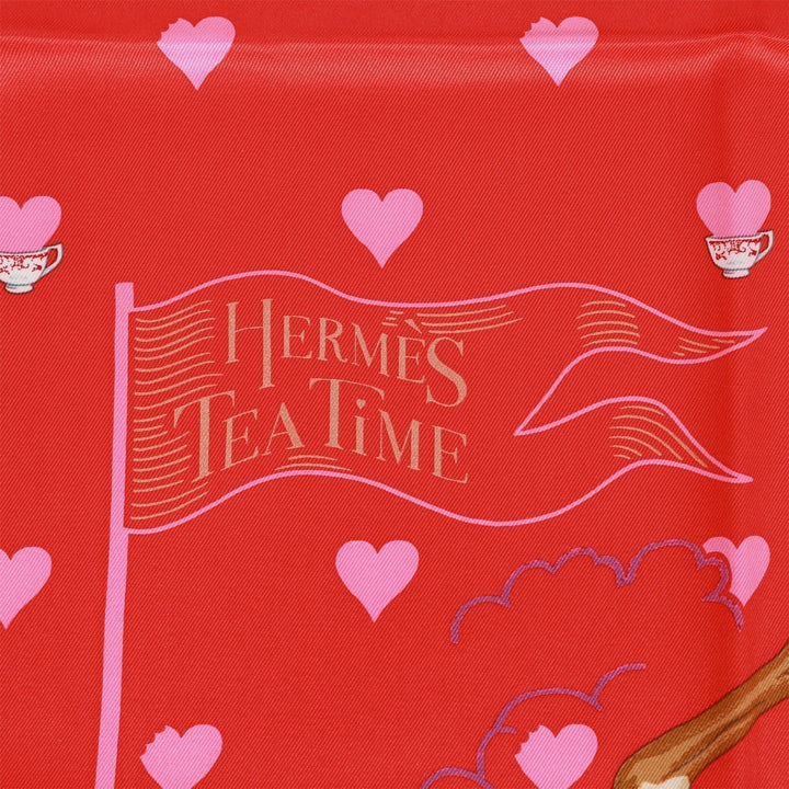 Top quality Hermes "Tea Time Medallions" Rouge Silk Twill Scarf 70cm