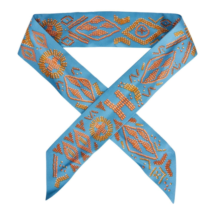 Top quality Hermes "Kelly en Perles" Bleu Azur Silk Twilly