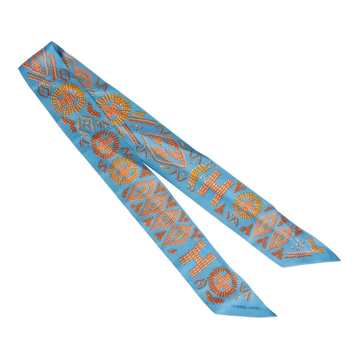 Top quality Hermes "Kelly en Perles" Bleu Azur Silk Twilly