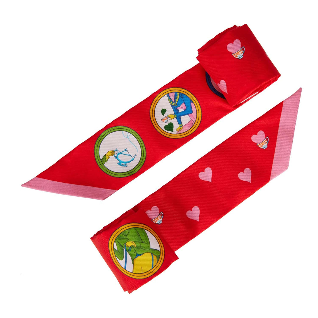 Top quality Hermes "Tea Time" Rouge Vif Silk Twilly Pair