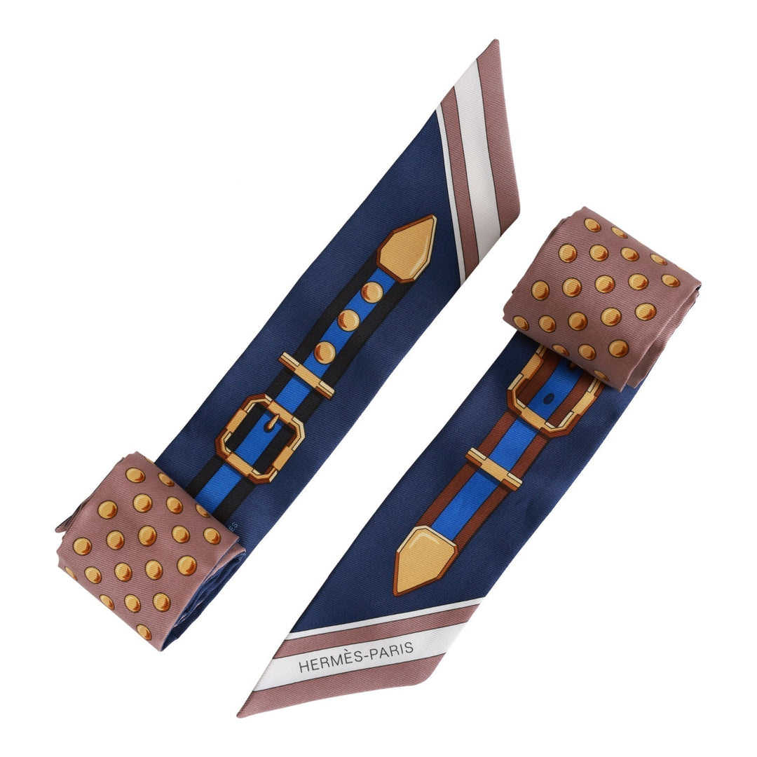 Top quality Hermes "Grand Tralala" Marron Glace Silk Twilly Pair