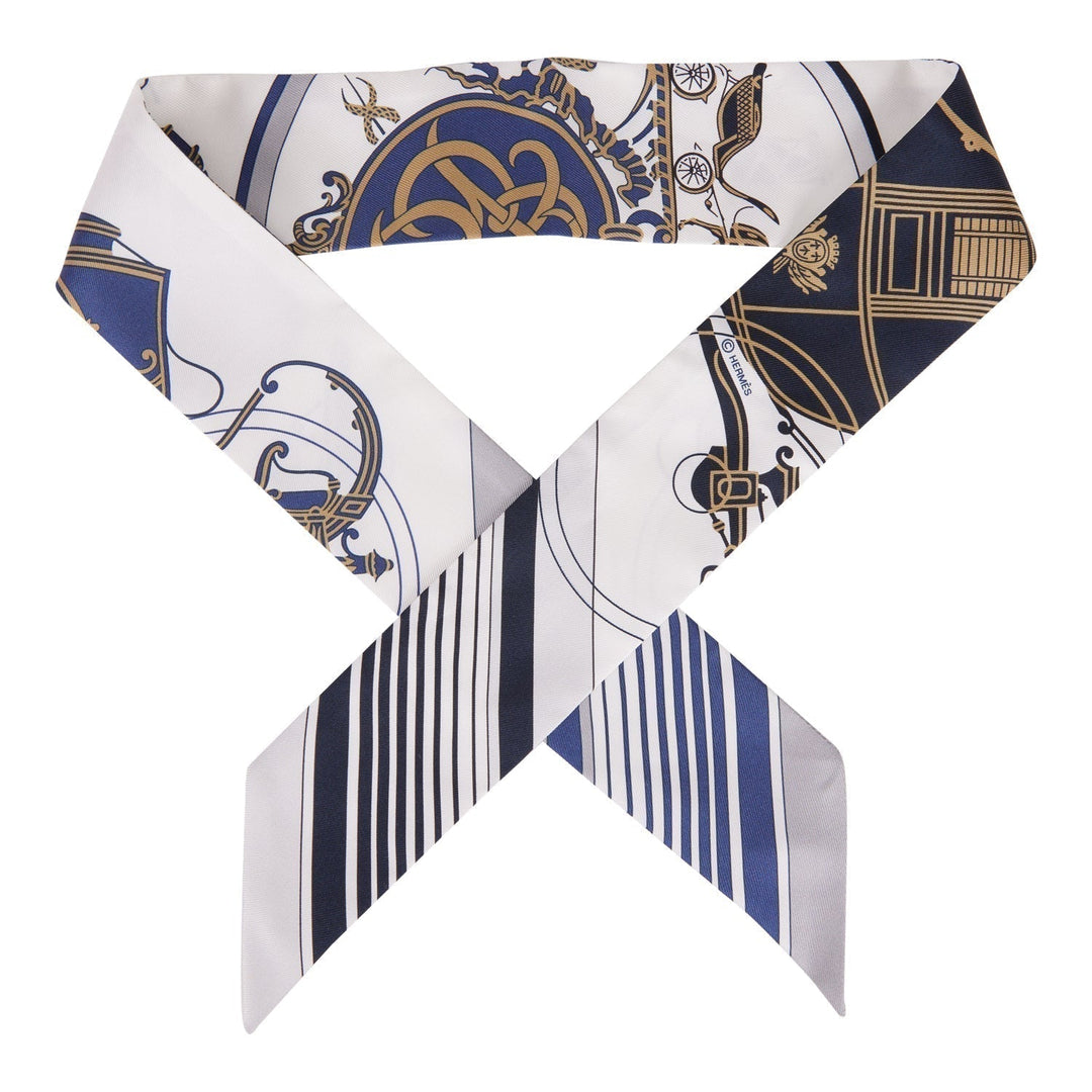 Top quality Hermes "Ex-Libris Les Parisiennes" White Silk Twilly Pair