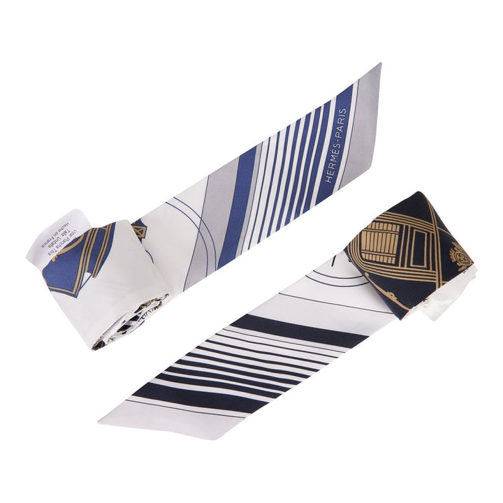 Top quality Hermes "Ex-Libris Les Parisiennes" White Silk Twilly Pair