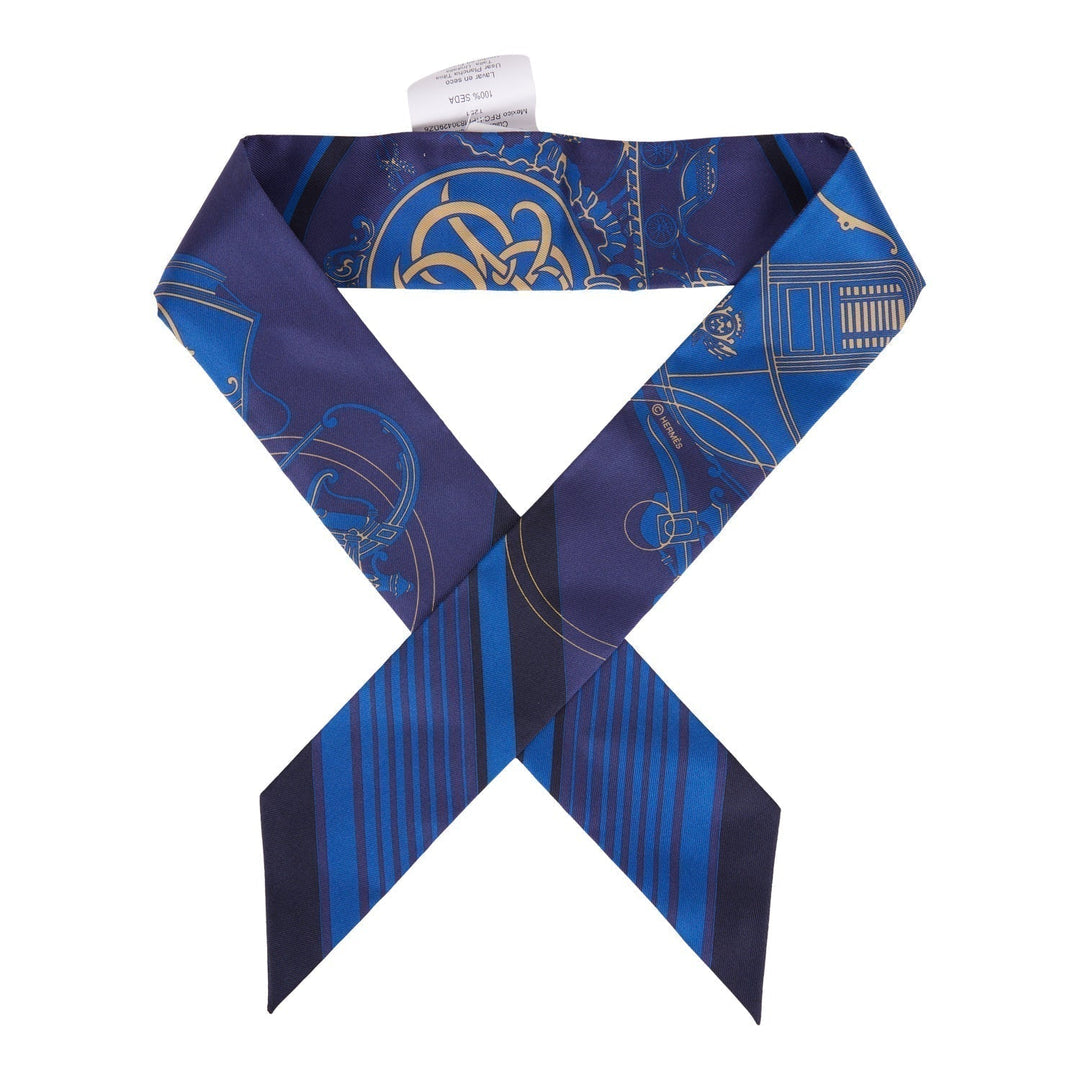 Top quality Hermes "Ex-Libris Les Parisiennes" Indigo Silk Twilly Pair
