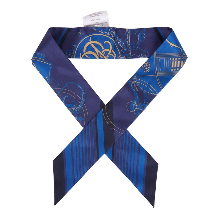Top quality Hermes "Ex-Libris Les Parisiennes" Indigo Silk Twilly Pair