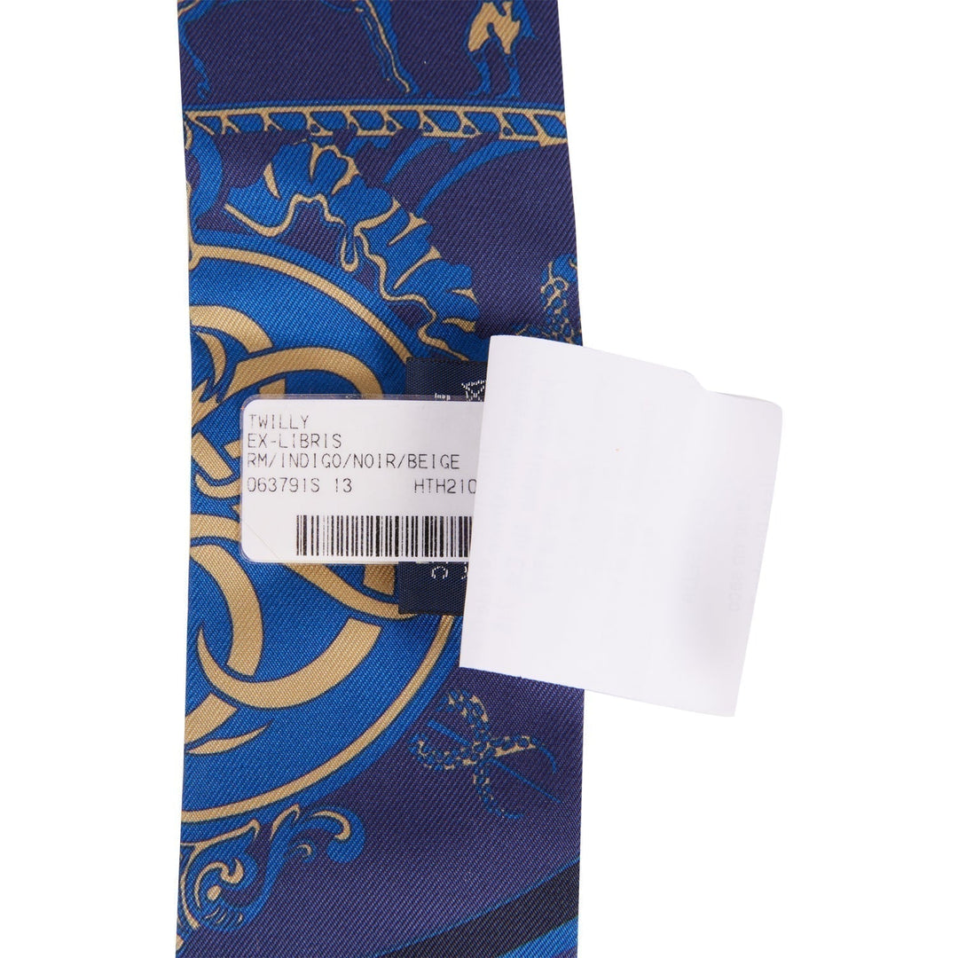 Top quality Hermes "Ex-Libris Les Parisiennes" Indigo Silk Twilly Pair