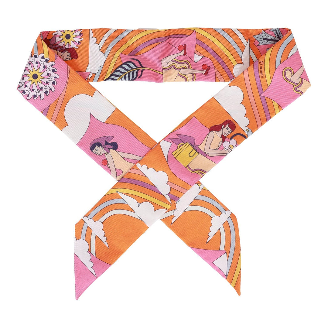 Top quality Hermes "Carres Volants" Orange Silk Twilly Pair
