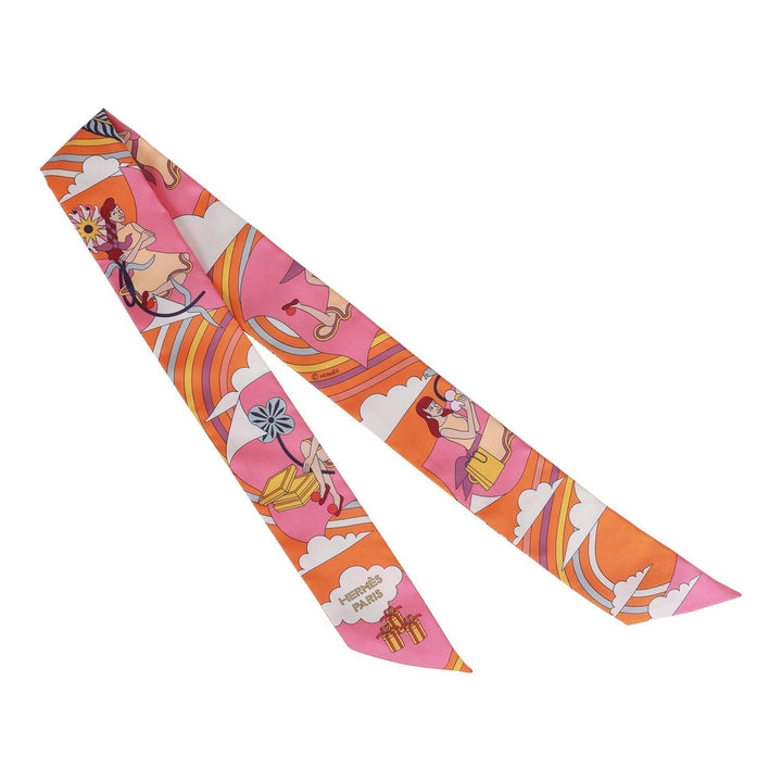 Top quality Hermes "Carres Volants" Orange Silk Twilly Pair