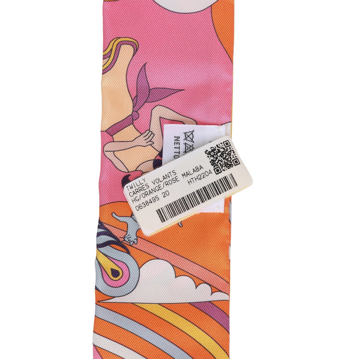 Top quality Hermes "Carres Volants" Orange Silk Twilly Pair