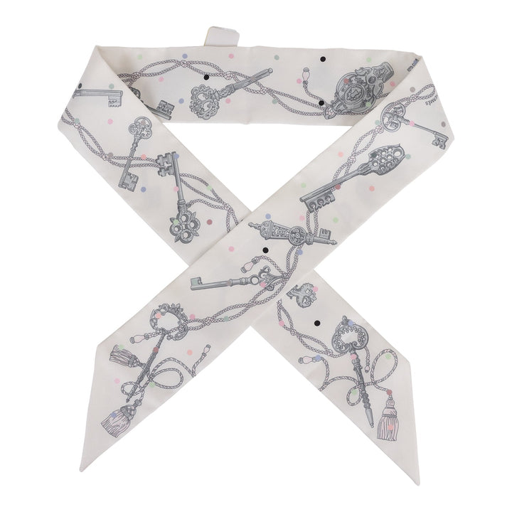 Top quality Hermes "Les Cles A Pois" White Silk Twilly Pair