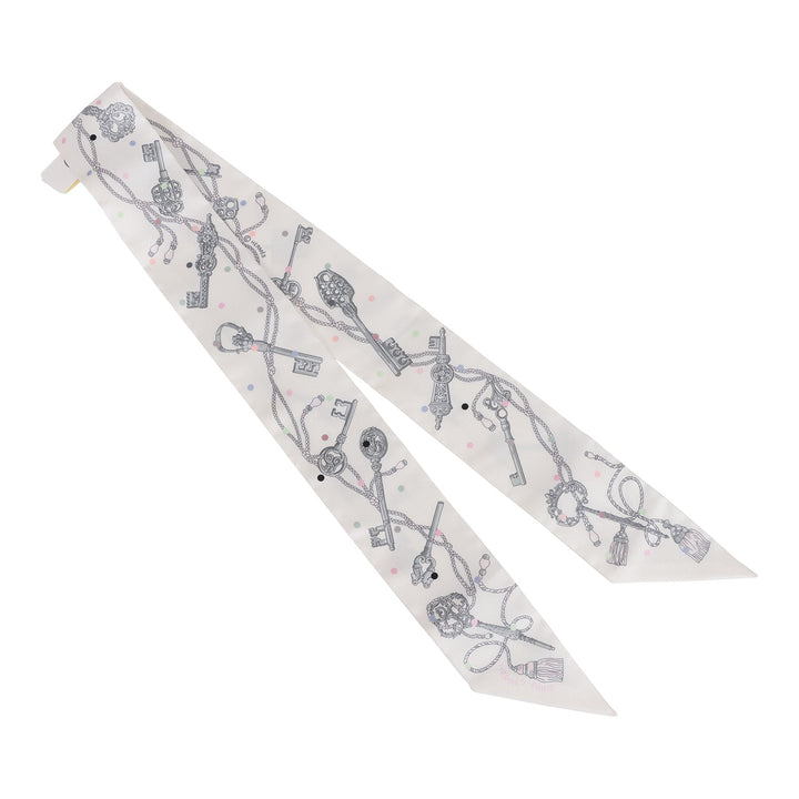 Top quality Hermes "Les Cles A Pois" White Silk Twilly Pair