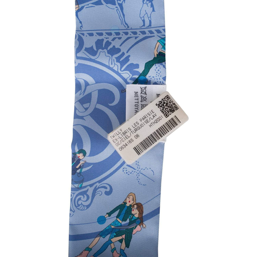 Top quality Hermes "Ex-Libris Les Parisiennes" Ciel Silk Twilly Pair