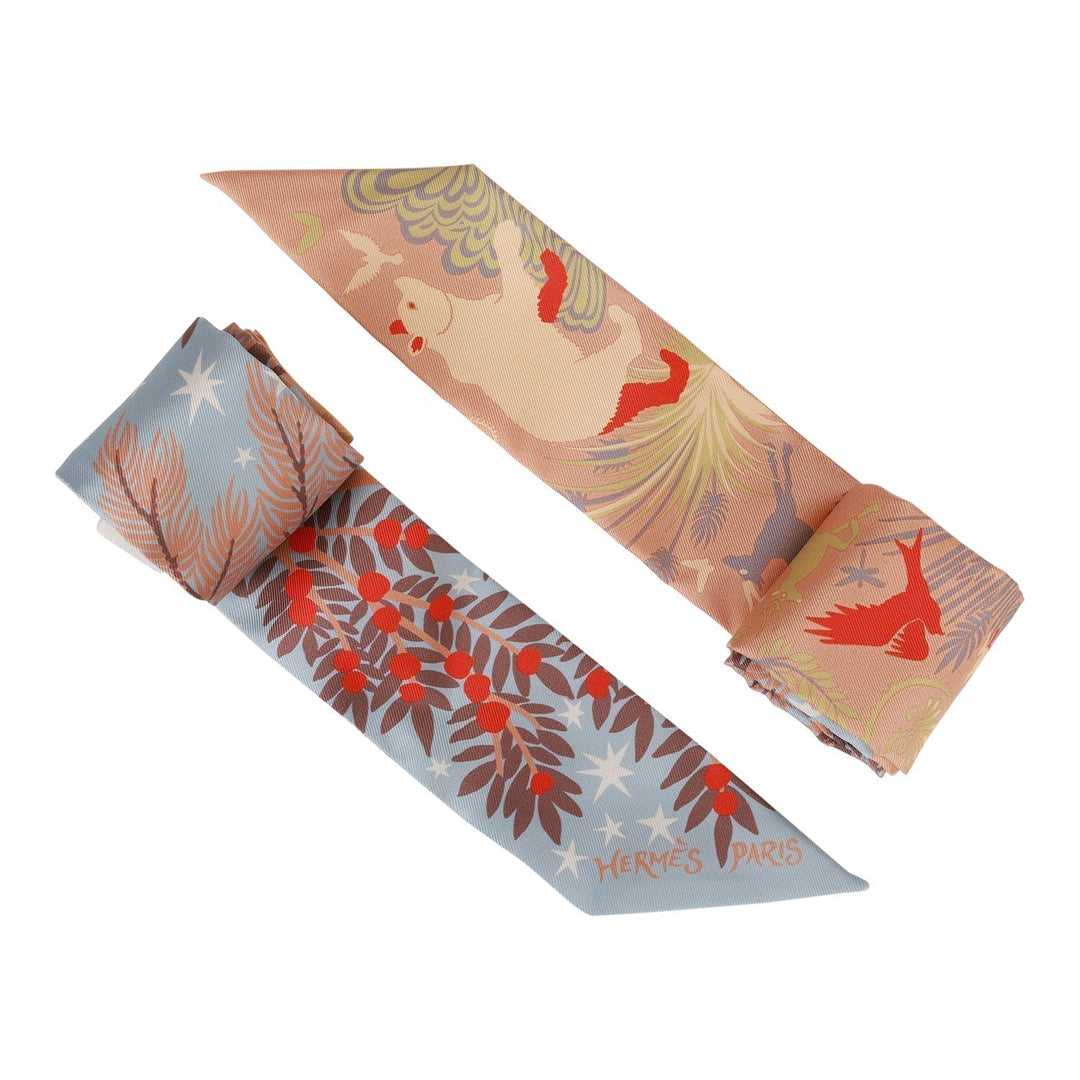Top quality Hermes "Sous Le Charme D'Orphee" Ciel Silk Twilly Pair