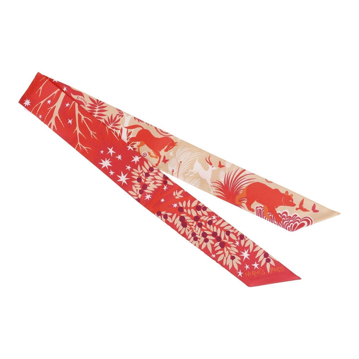 Top quality Hermes "Sous Le Charme D'Orphee" Vermillion Silk Twilly