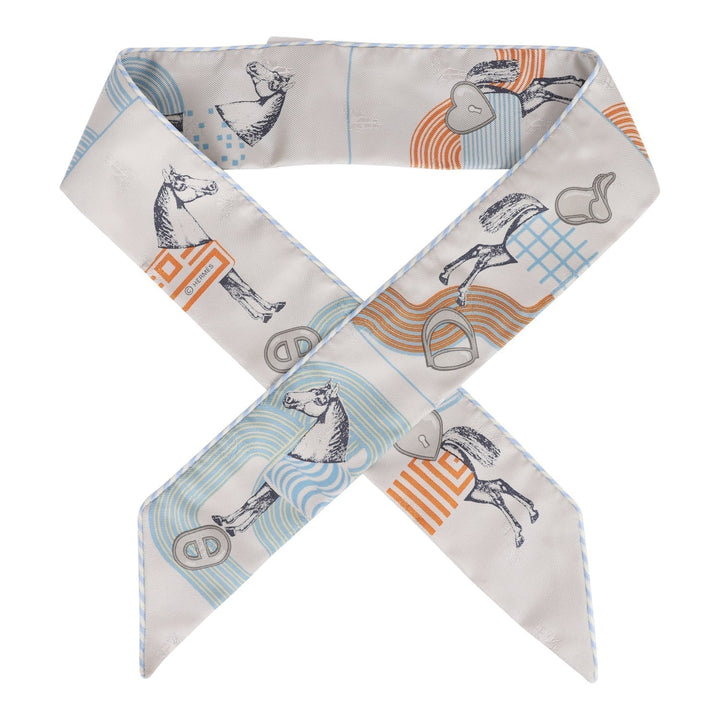 Top quality Hermes "Garde-Robe Pop" Argent Silk Twilly