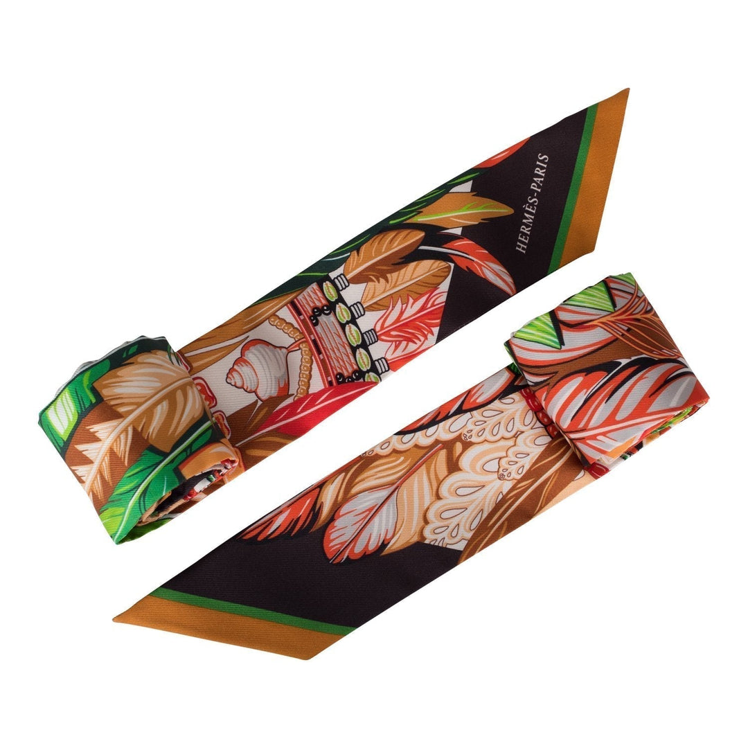 Top quality Hermes "Danse Pacifique" Green Silk Twilly Pair