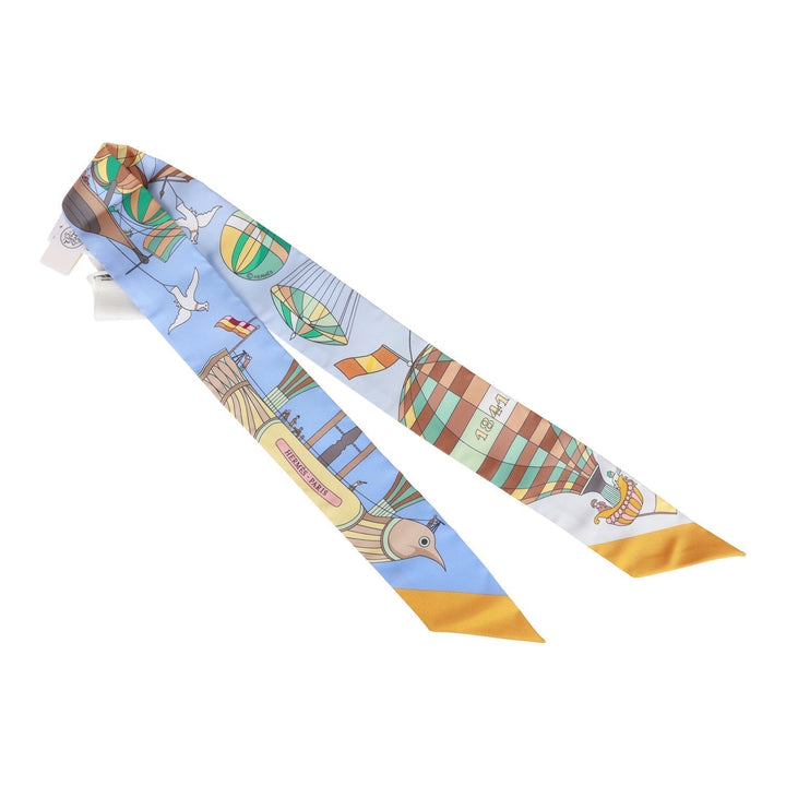 Top quality Hermes "Les Folies du Ciel" Bleu Lavande Silk Twilly Pair