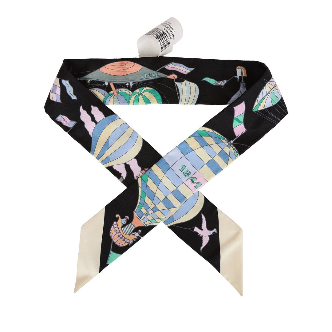Top quality Hermes "Les Folies du Ciel" Black Silk Twilly Pair