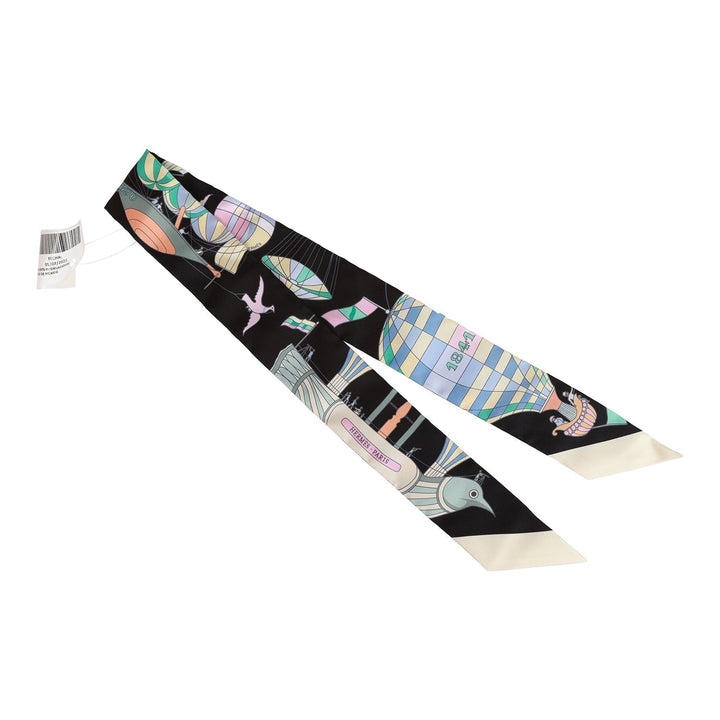 Top quality Hermes "Les Folies du Ciel" Black Silk Twilly Pair