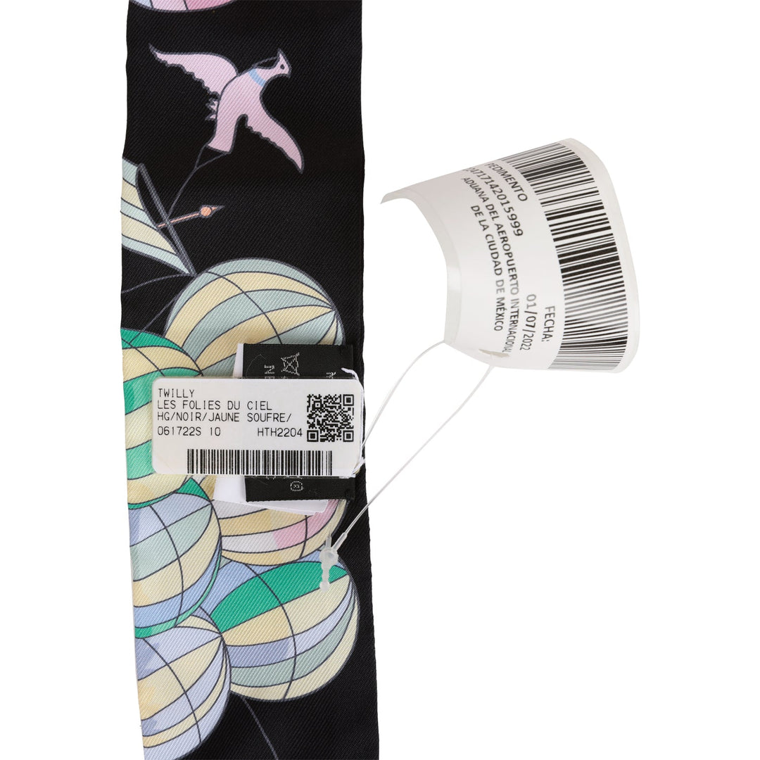 Top quality Hermes "Les Folies du Ciel" Black Silk Twilly Pair
