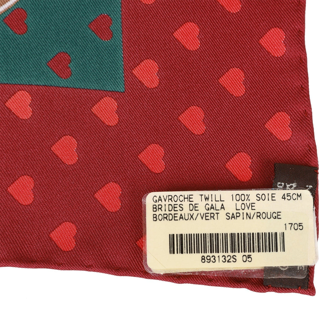 Top quality Hermes "Brides de Gala Love" Bordeaux Silk Pocket Square Scarf 45cm