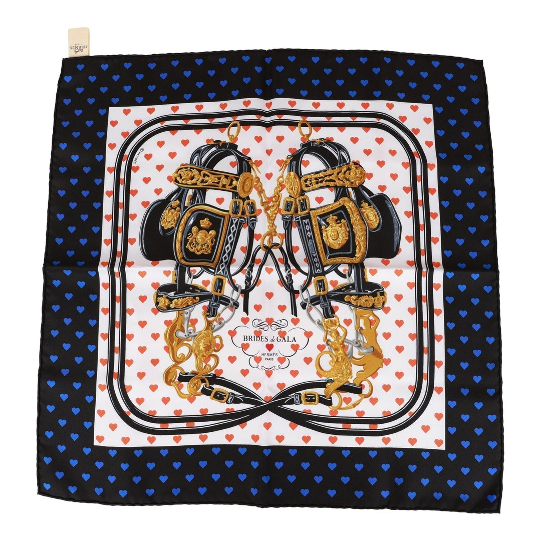 Top quality Hermes "Brides de Gala Love" Black Silk Pocket Square Scarf 45cm