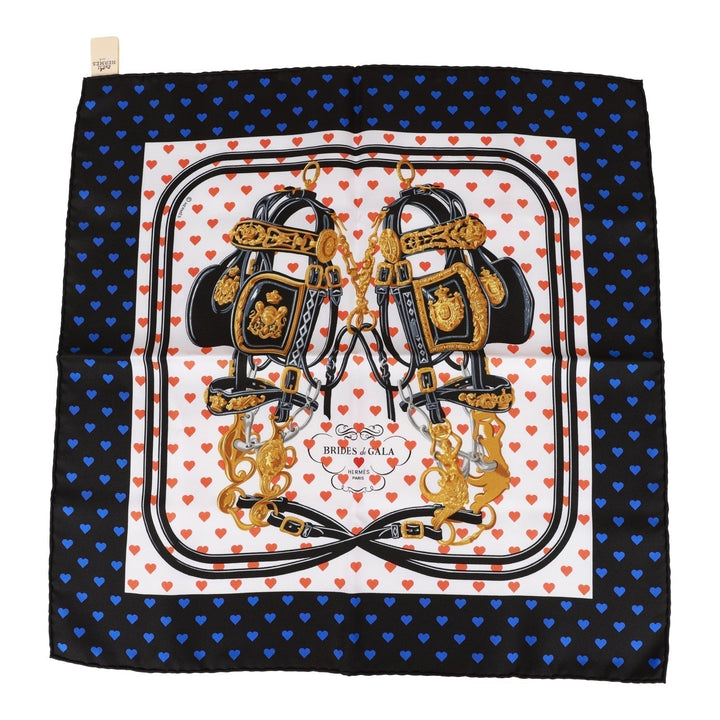 Top quality Hermes "Brides de Gala Love" Black Silk Pocket Square Scarf 45cm