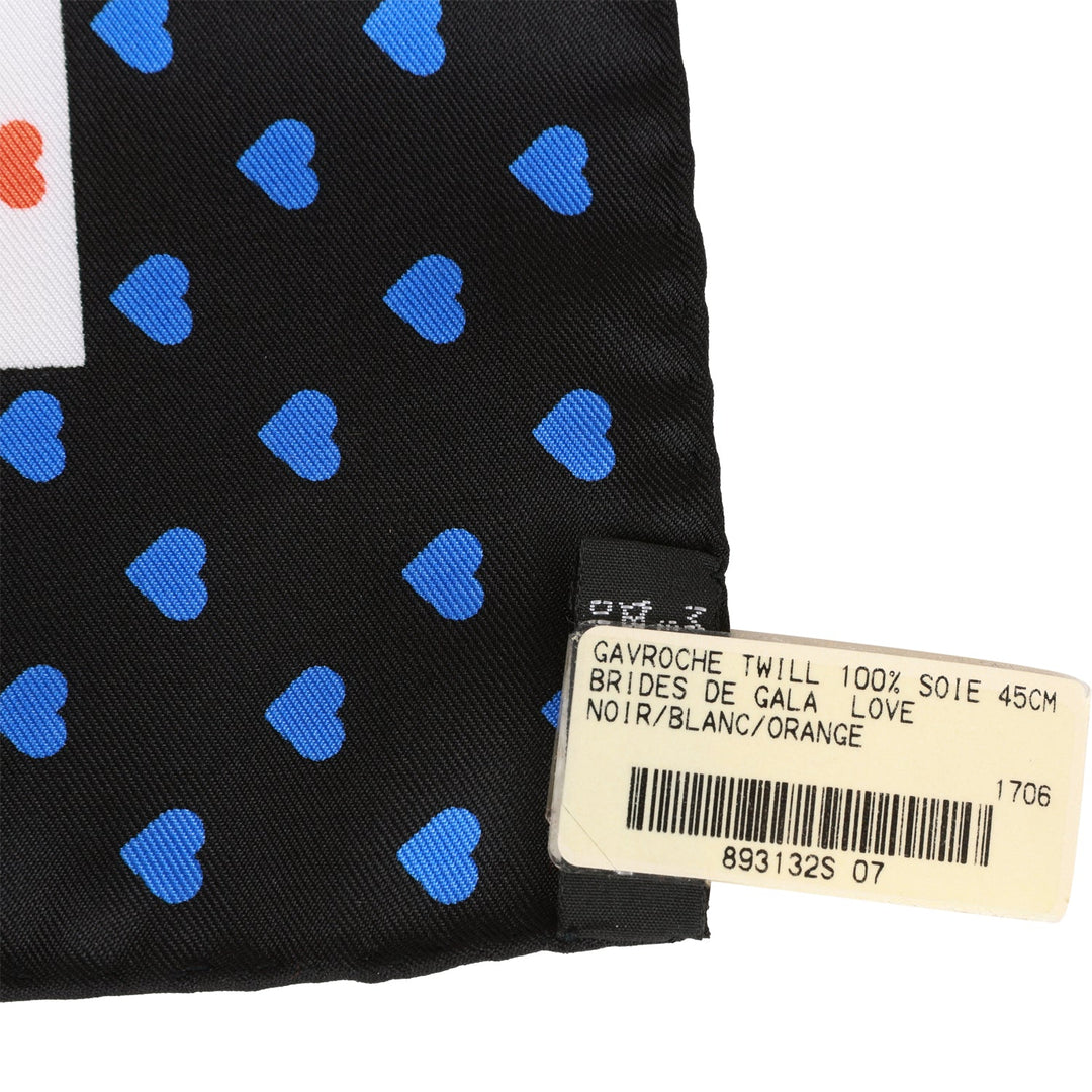 Top quality Hermes "Brides de Gala Love" Black Silk Pocket Square Scarf 45cm
