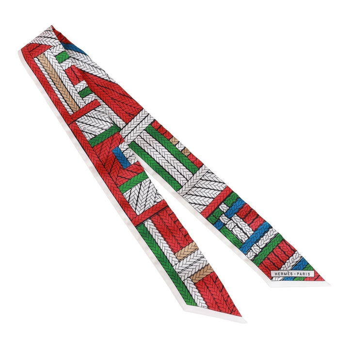 Top quality Hermes "Tresses H" Rouge Silk Twilly Pair