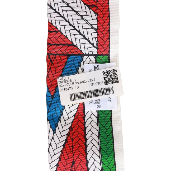 Top quality Hermes "Tresses H" Rouge Silk Twilly Pair