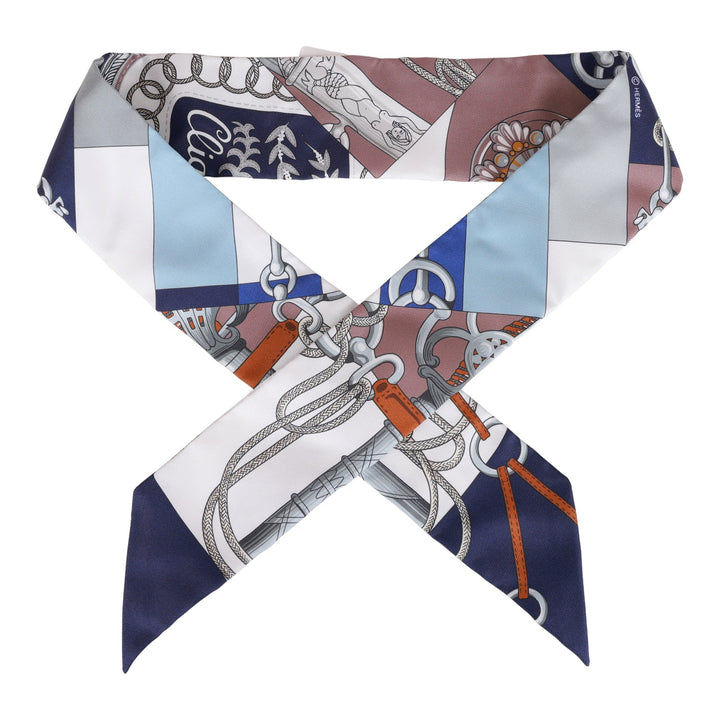 Top quality Hermes "Cliquetis" Marine Silk Twilly Pair