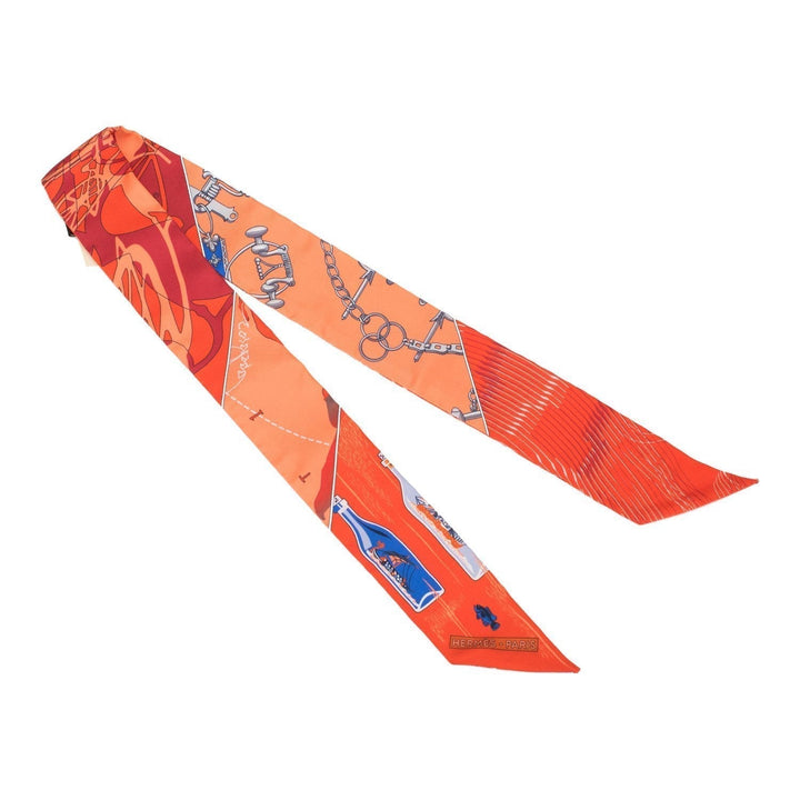 Top quality Hermes "Caleche Mors Et Boutilles" Vermillion Silk Twilly