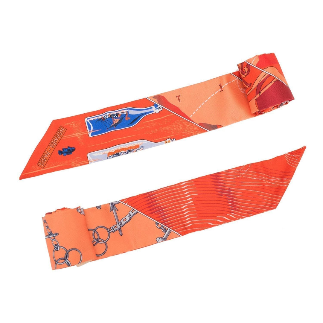 Top quality Hermes "Caleche Mors Et Boutilles" Vermillion Silk Twilly