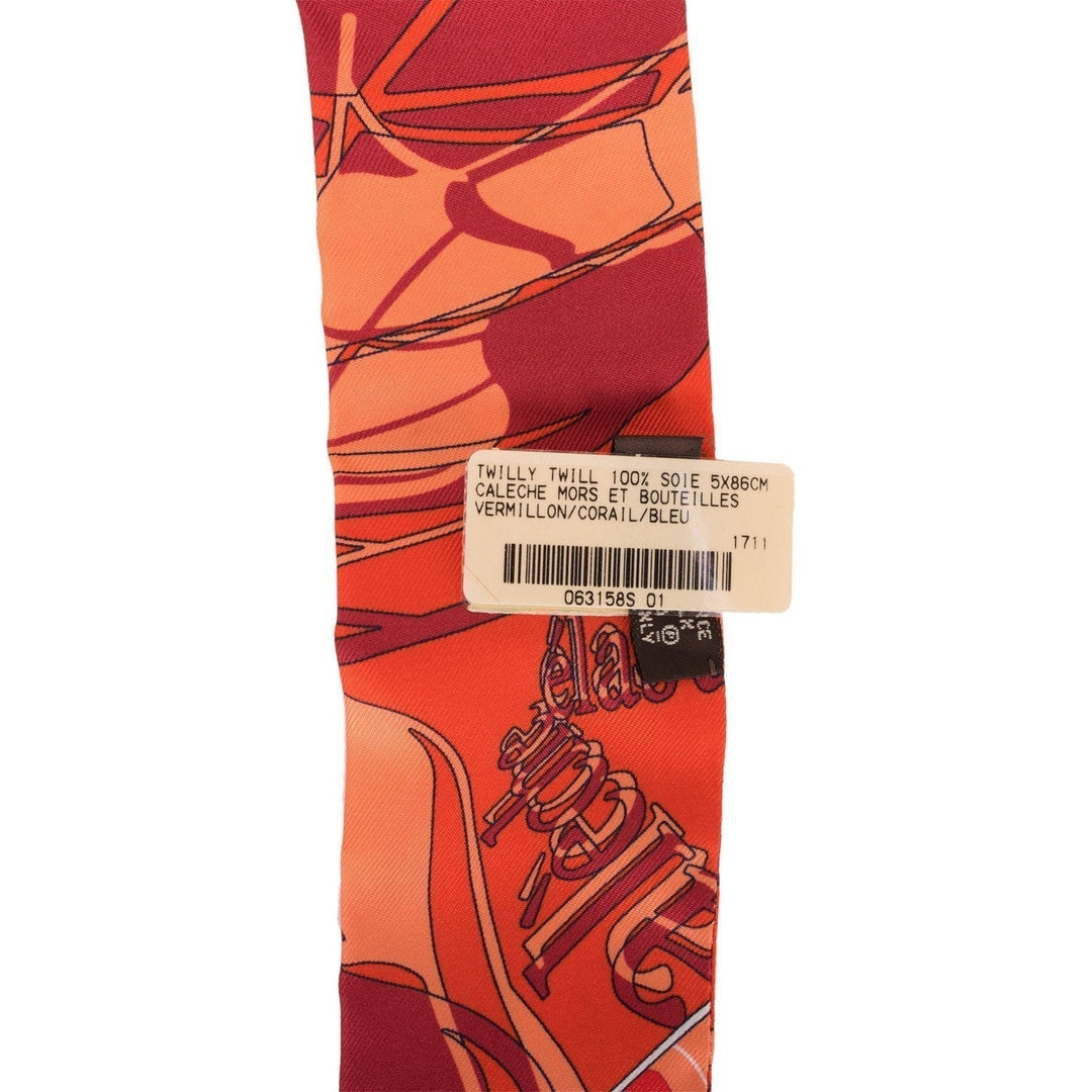 Top quality Hermes "Caleche Mors Et Boutilles" Vermillion Silk Twilly