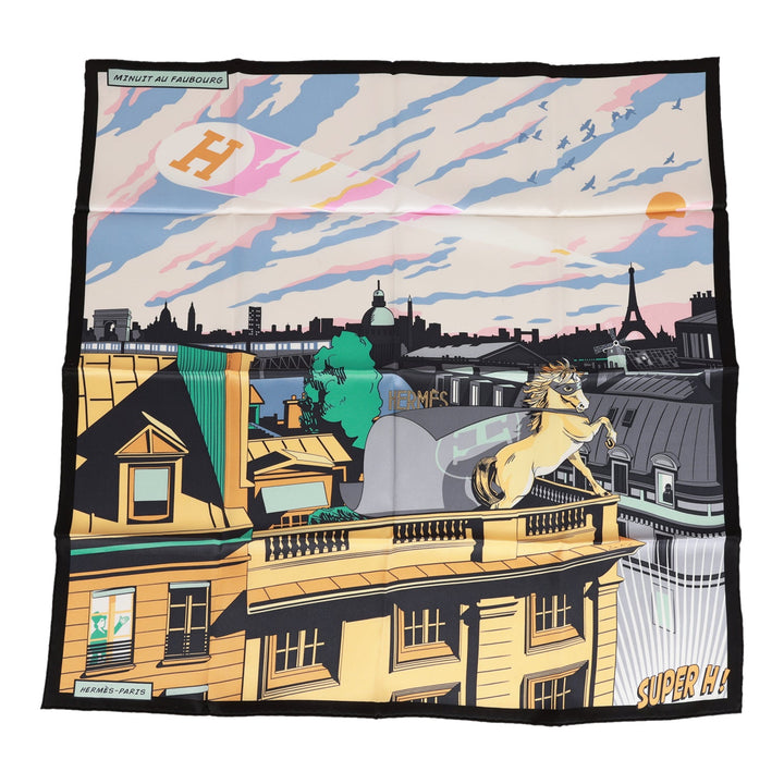 Top quality Hermes "Minuit au Faubourg" Black Silk Twill Scarf 70cm