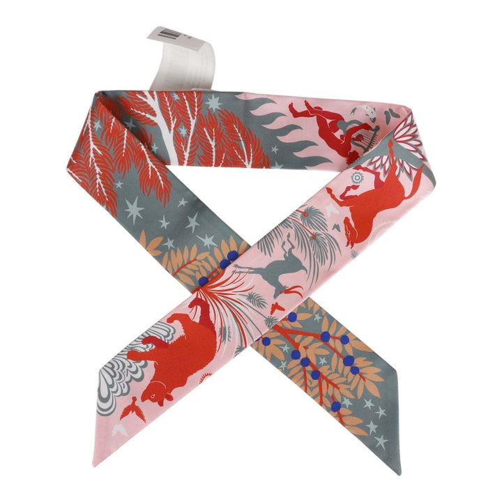 Hermes "Sous Le Charme D'Orphee" Gris Acier Silk Twilly Pair