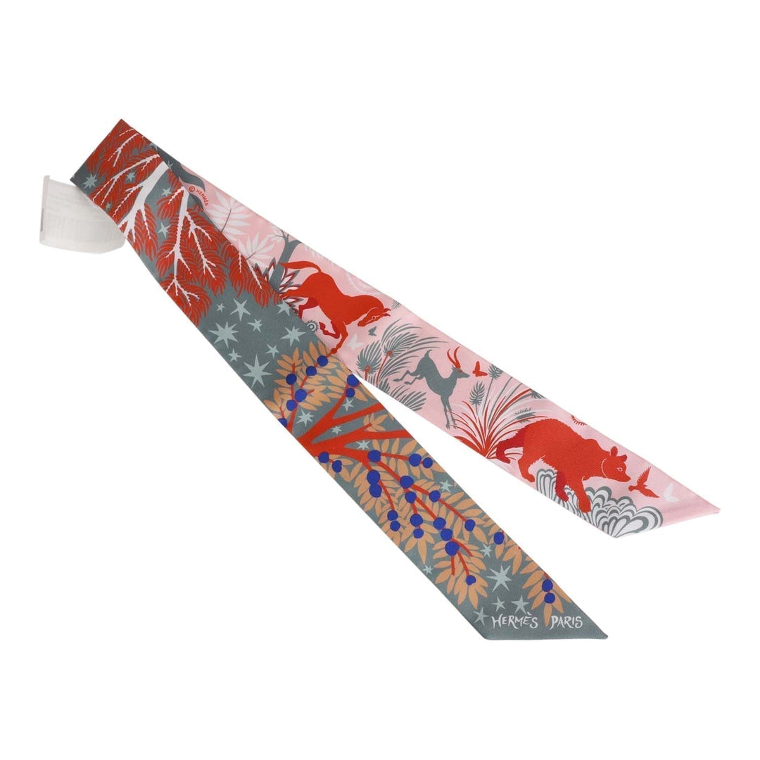 Top quality Hermes "Sous Le Charme D'Orphee" Gris Acier Silk Twilly Pair