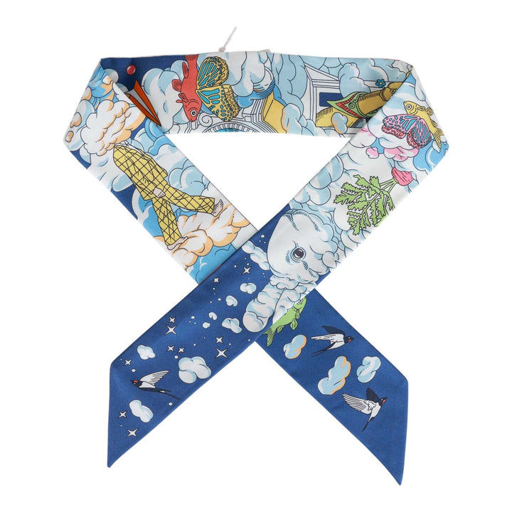 Top quality Hermes "Sur Mon Nuage" Marine Clair Silk Twilly Pair