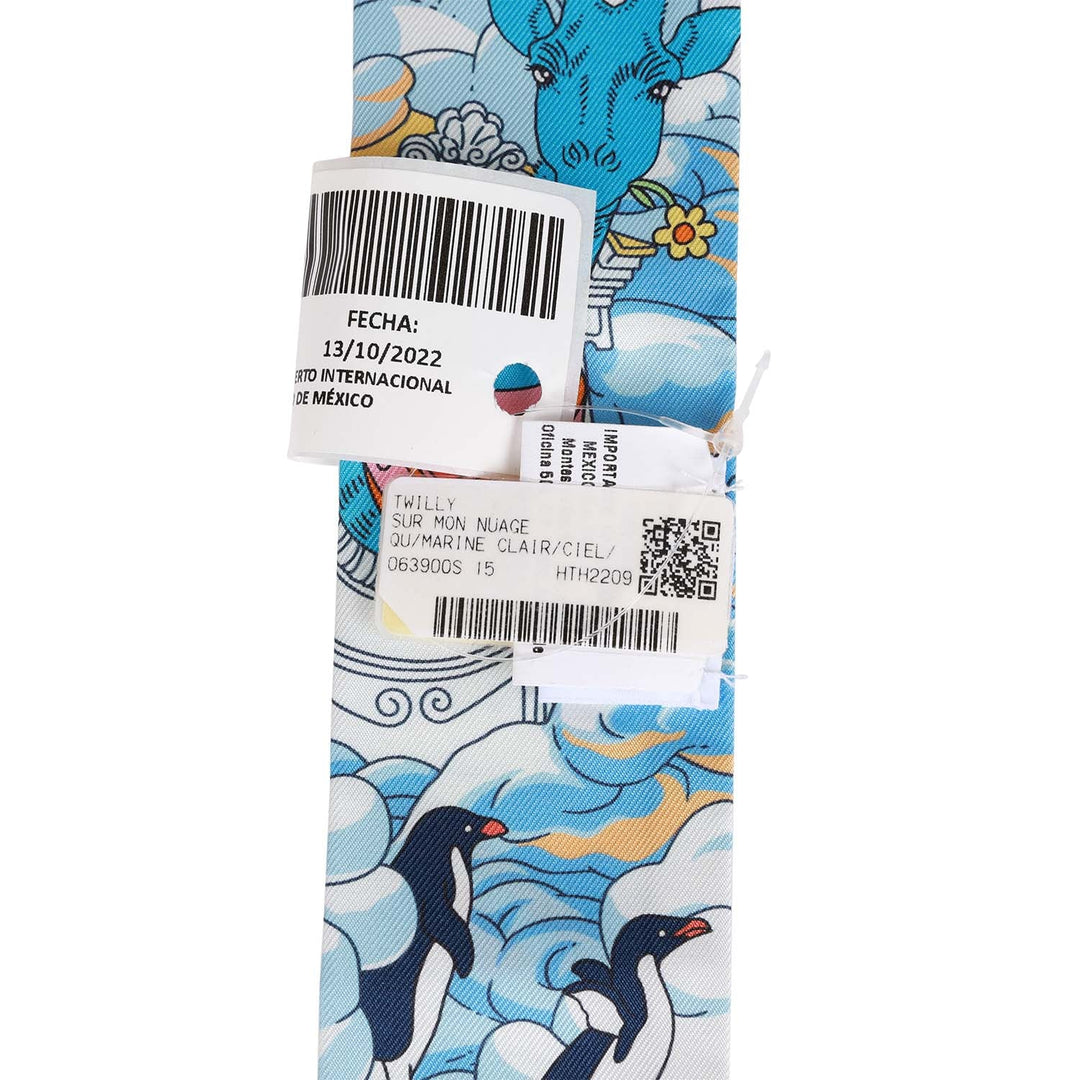 Top quality Hermes "Sur Mon Nuage" Marine Clair Silk Twilly Pair