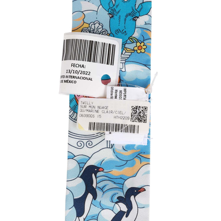 Top quality Hermes "Sur Mon Nuage" Marine Clair Silk Twilly Pair