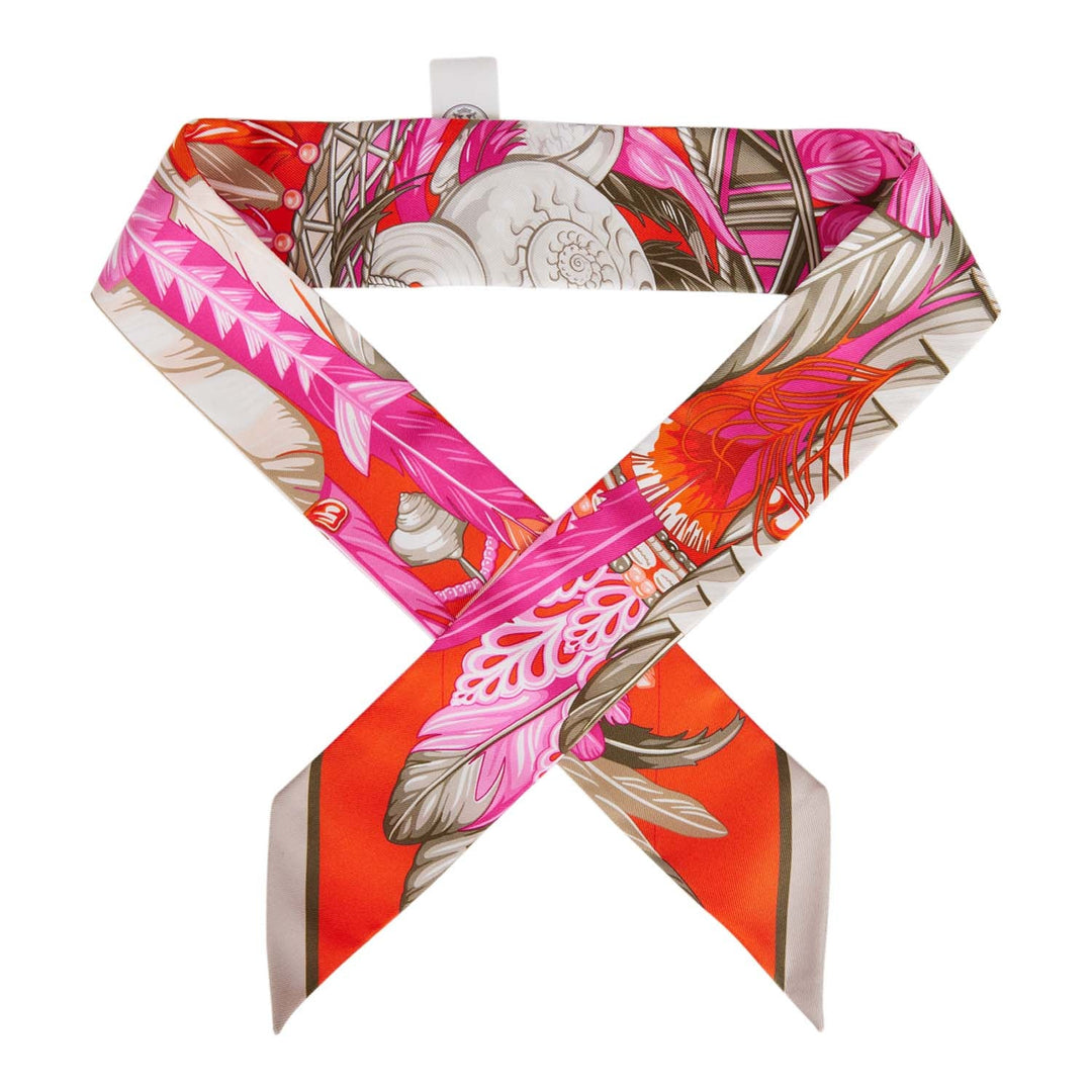 Top quality Hermes "Danse Pacifique" Orange Silk Twilly Pair