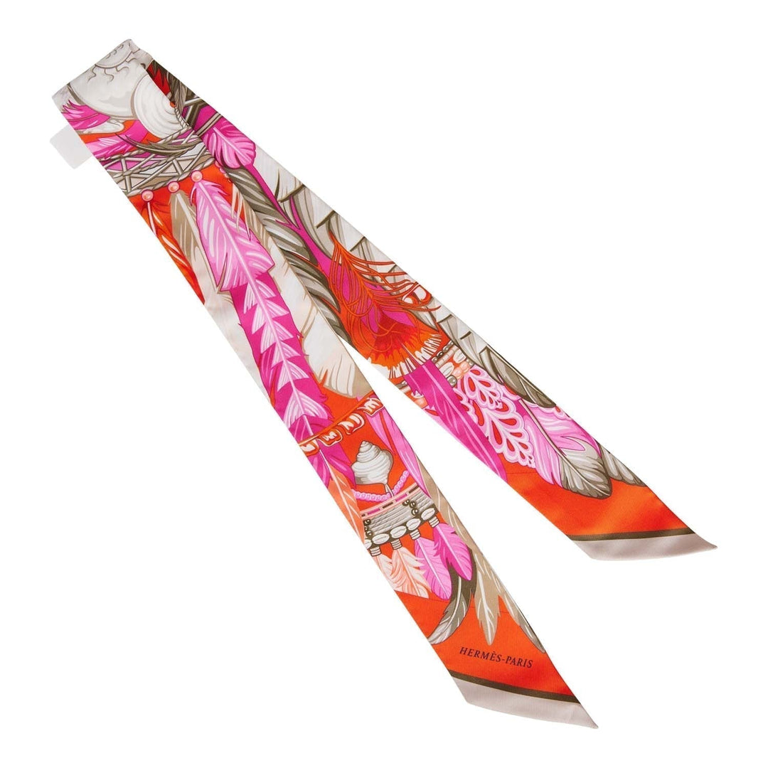 Top quality Hermes "Danse Pacifique" Orange Silk Twilly Pair