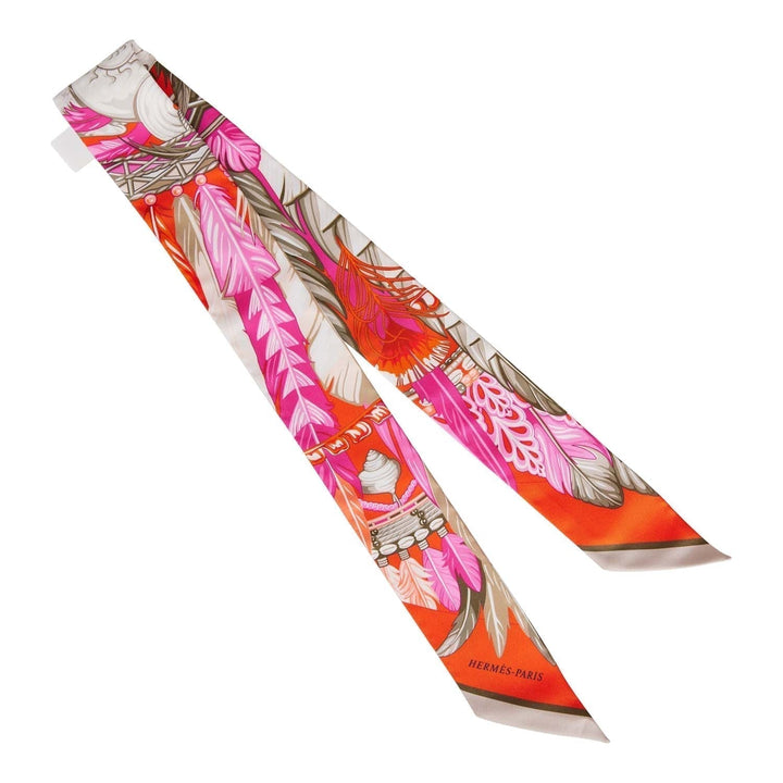 Top quality Hermes "Danse Pacifique" Orange Silk Twilly Pair