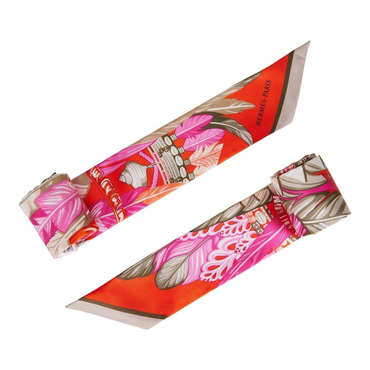 Top quality Hermes "Danse Pacifique" Orange Silk Twilly Pair