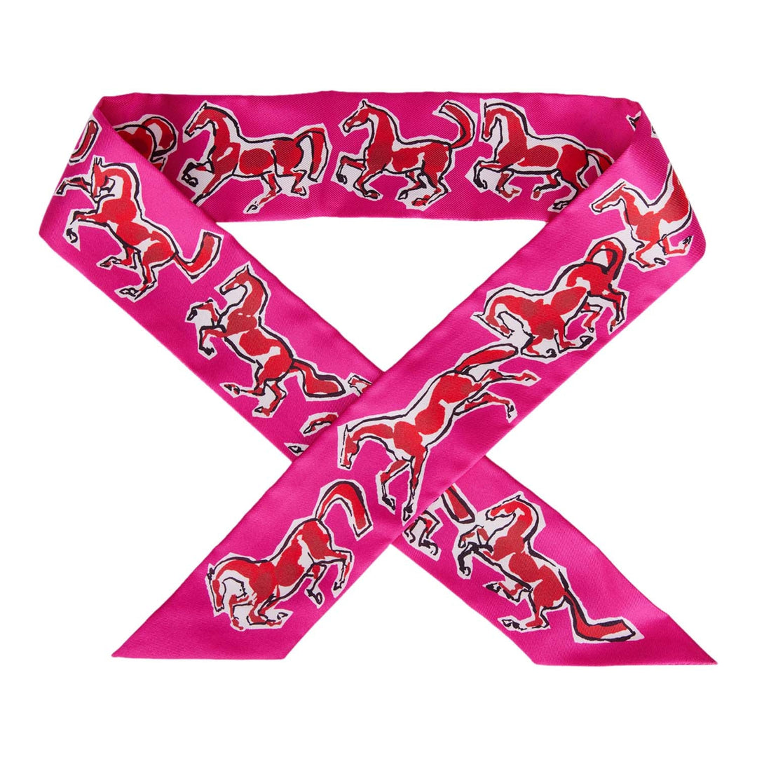 Top quality Hermes "Chevaux en Liberté" Rose Indien Silk Twilly Pair