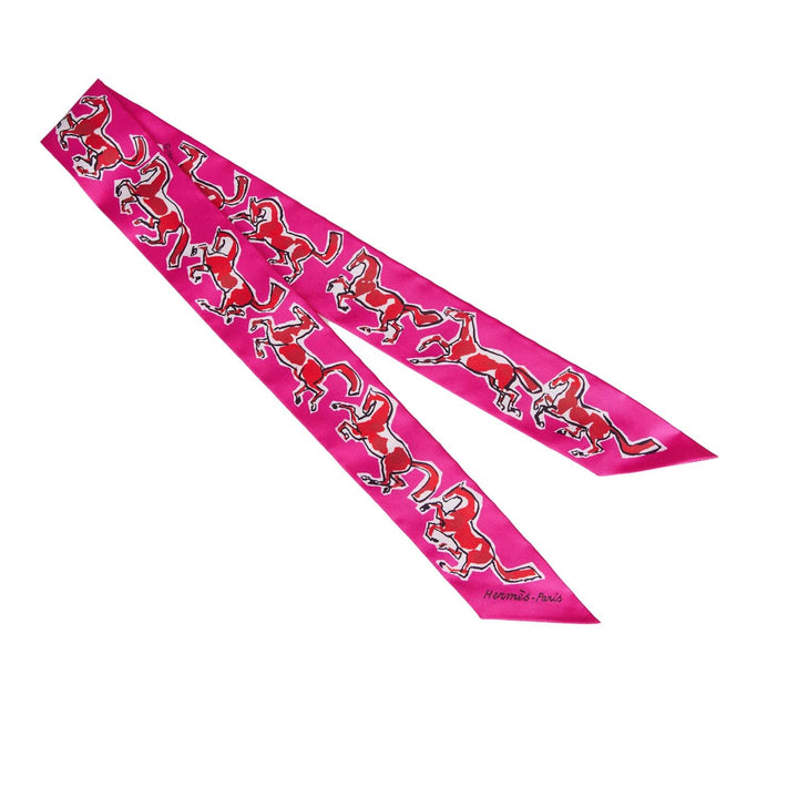 Top quality Hermes "Chevaux en Liberté" Rose Indien Silk Twilly Pair