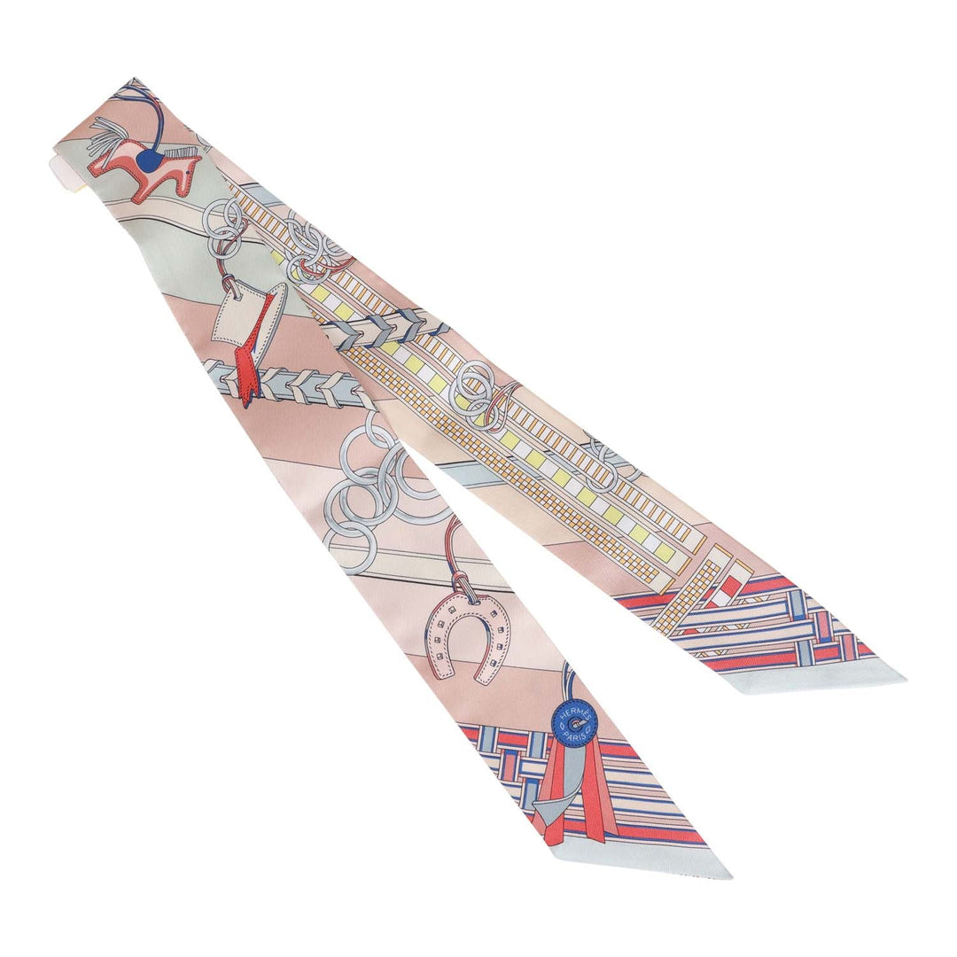 Top quality Hermes "Brides Et Gris" Pink Silk Twilly Pair