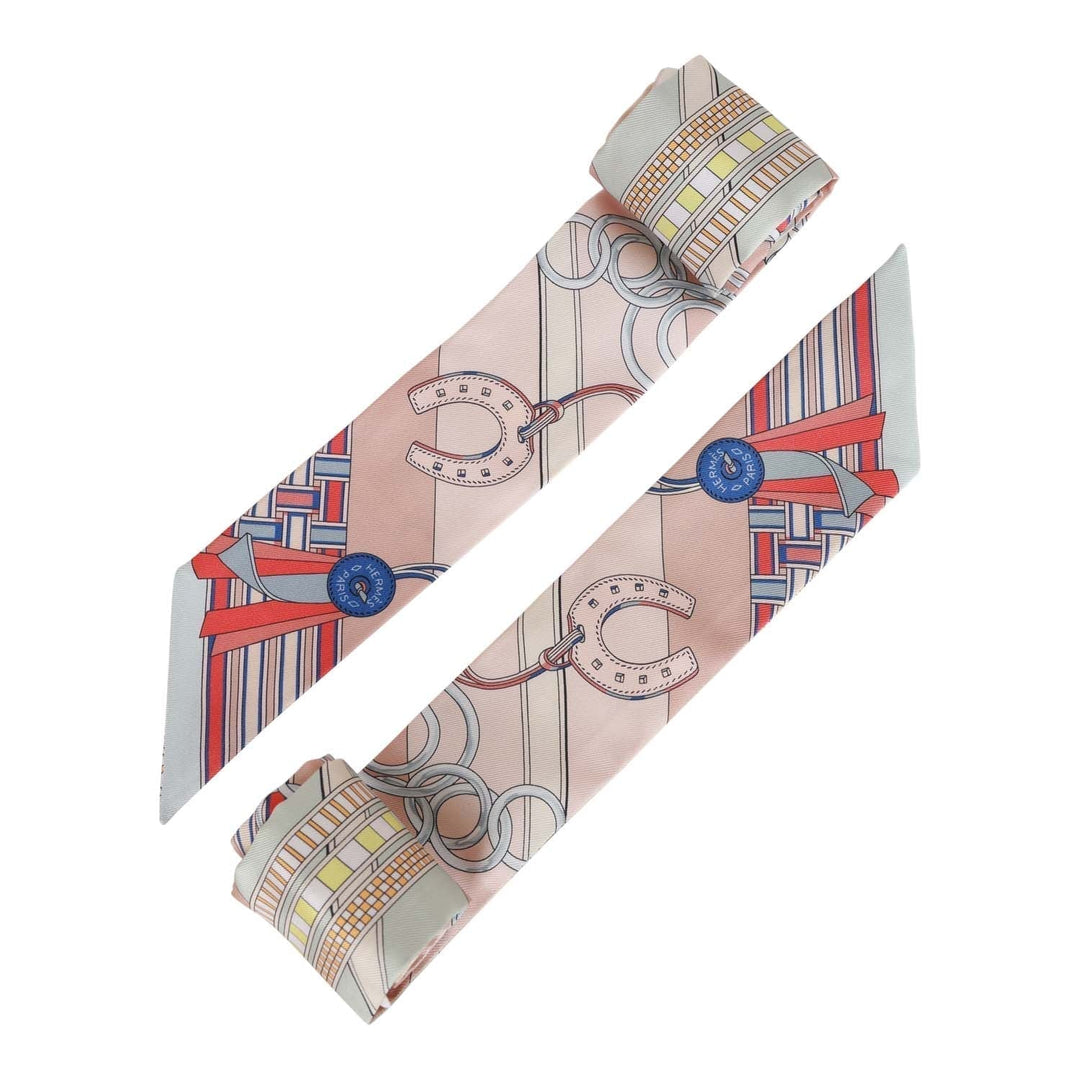 Top quality Hermes "Brides Et Gris" Pink Silk Twilly Pair