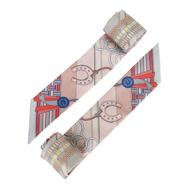 Top quality Hermes "Brides Et Gris" Pink Silk Twilly Pair